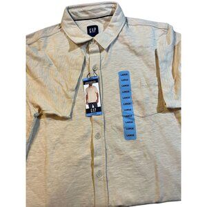 Gap Mens Beige Button-Up Short Sleeve Shirt Large 100% Cotton